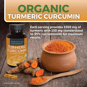 Organic Turmeric Supplement 1500 Mg - Turmeric Pills for Joint Support and Cellular Defense 