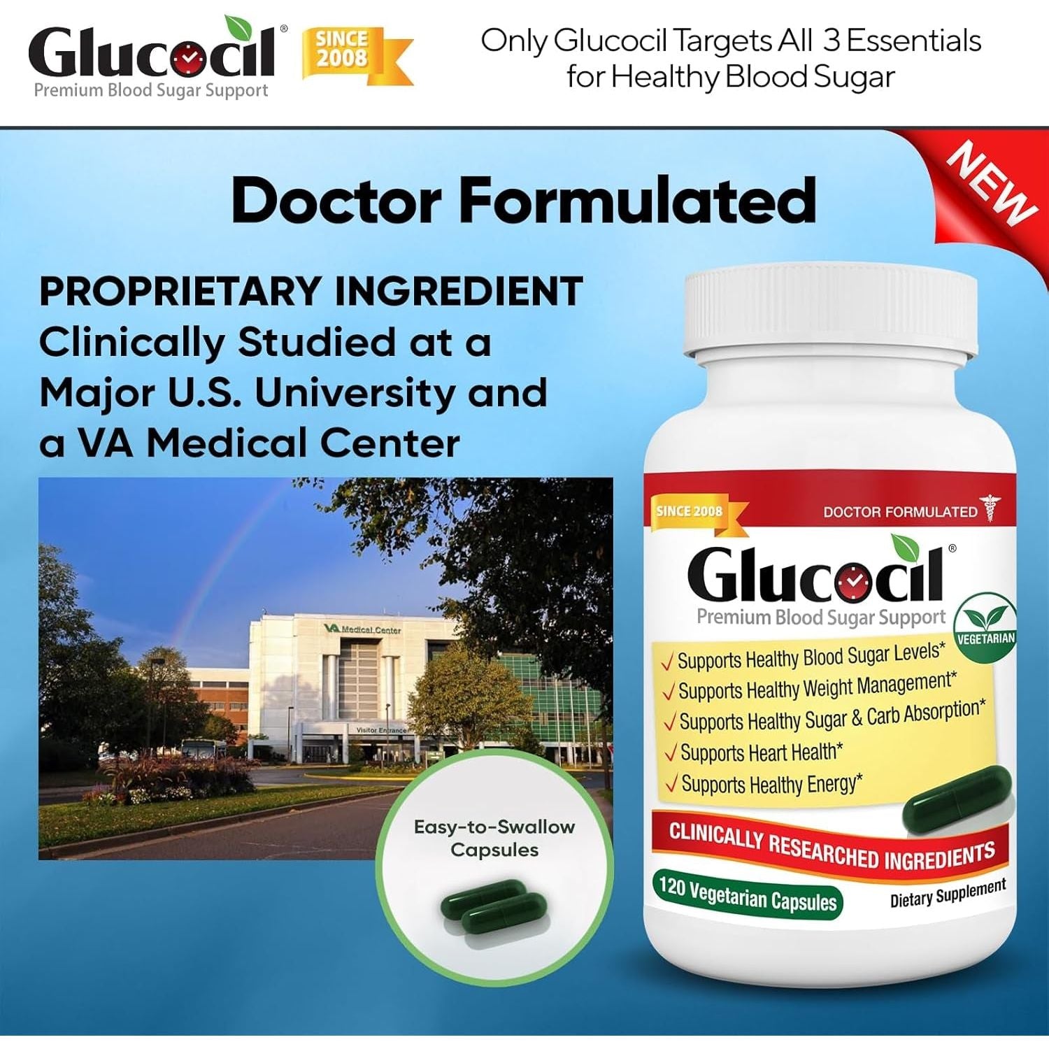 Glucocil - Premium Blood Sugar Support - Supports the 3 Essentials for Healthy Blood Sugar