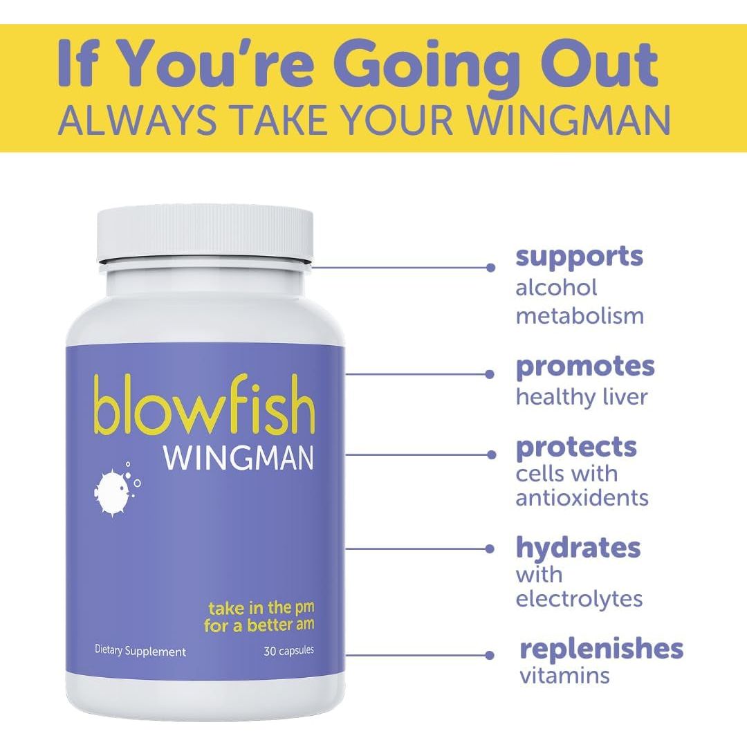 Blowfish Wingman | Feel Better after Drinking with DHM, L-Cysteine, & Electrolytes | Pre-Alcohol Liver Support & Hydration