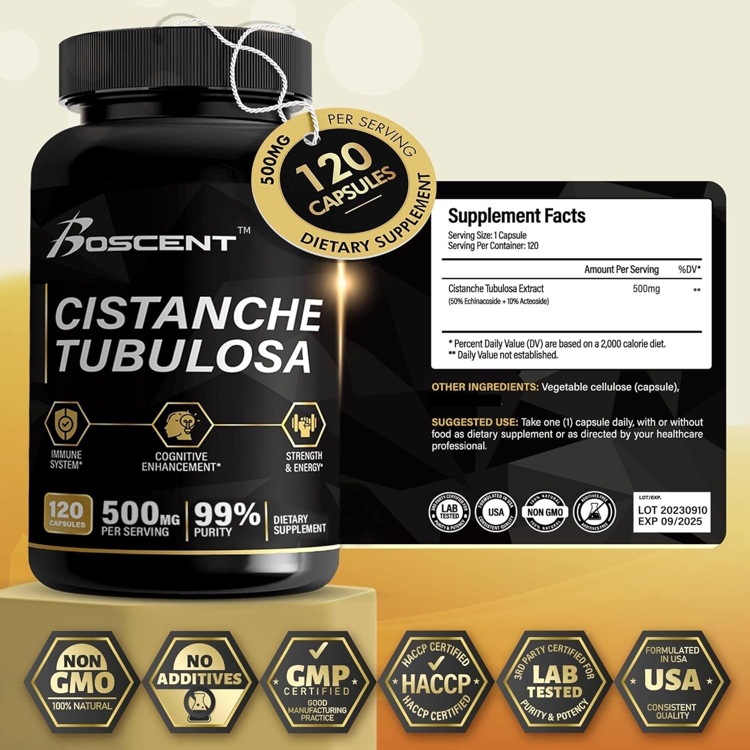 Premium Cistanche Tubulosa Extract 500Mg (120 Capsules) - Natural Nootropic