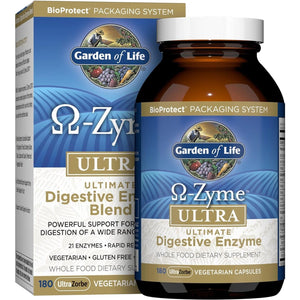 Garden of Life Vegetarian Digestive Supplement - Omega Zyme Ultra Enzyme Blend for Digestion, Bloating, Gas, and IBS, 180 Capsules