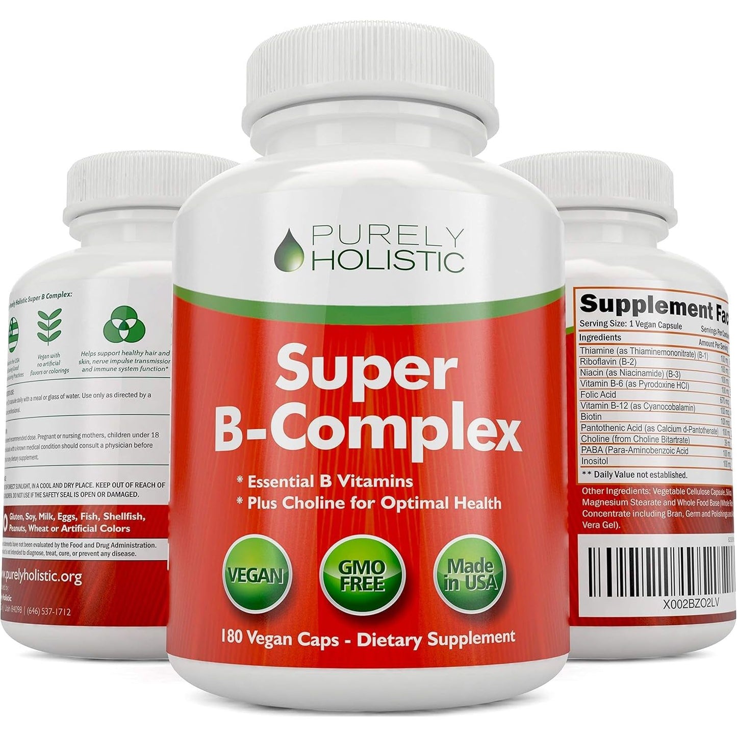 Vitamin B Complex - 8 Super B Complex Vitamins 180 Capsules - Made in the USA