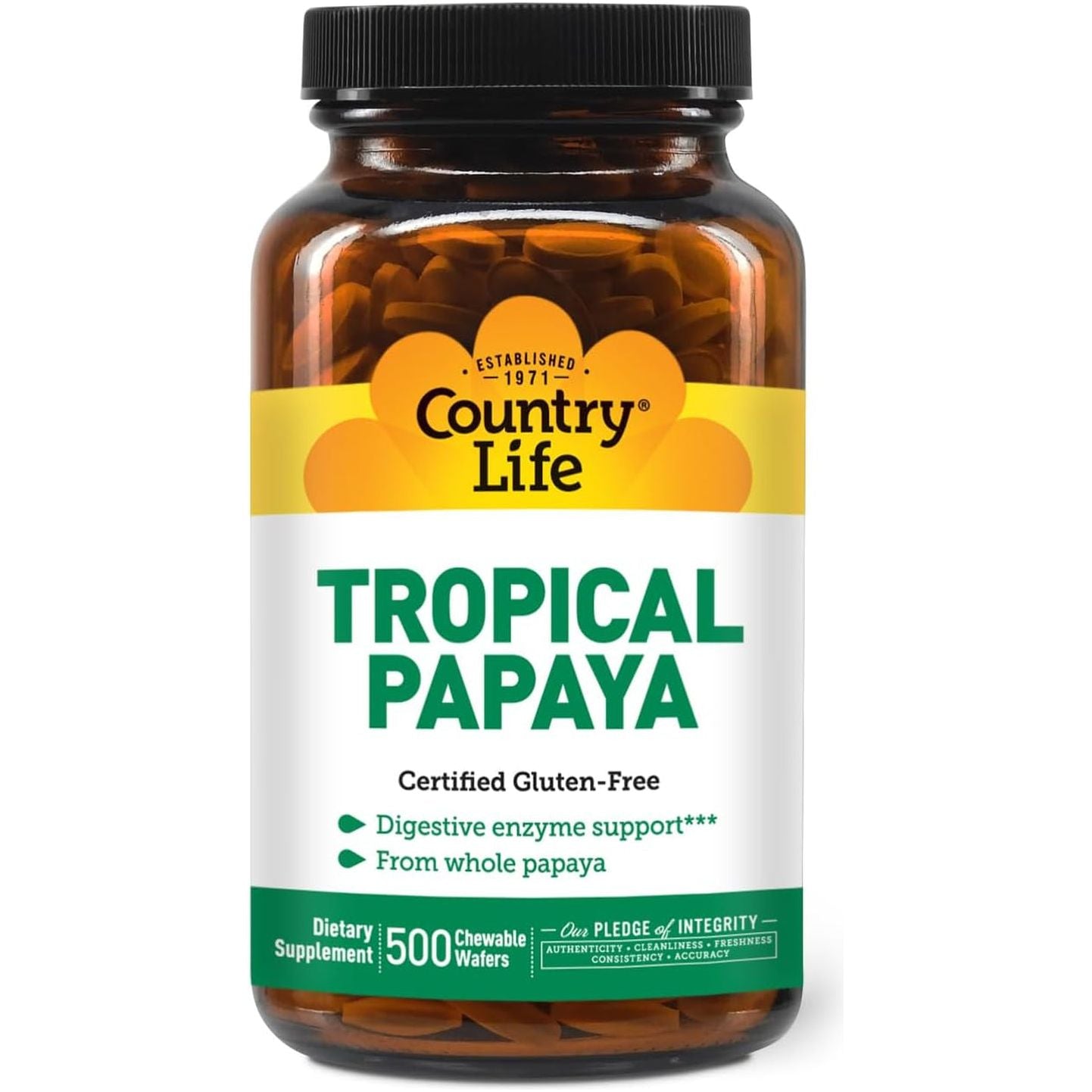 Country Life - Natural Tropical Papaya Enzyme - 500 Chewable Wafers