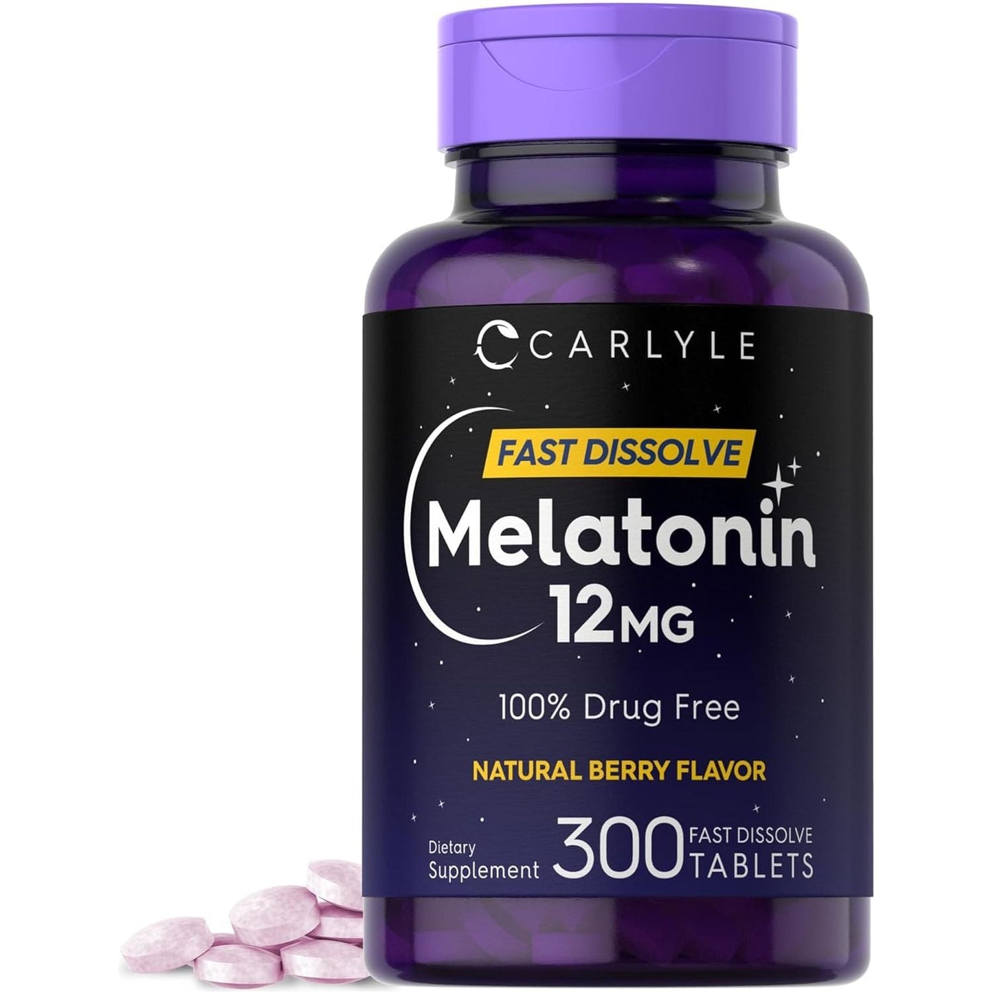 Carlyle Melatonin 12 Mg Fast Dissolve 300 Tablets Natural Berry Flavor