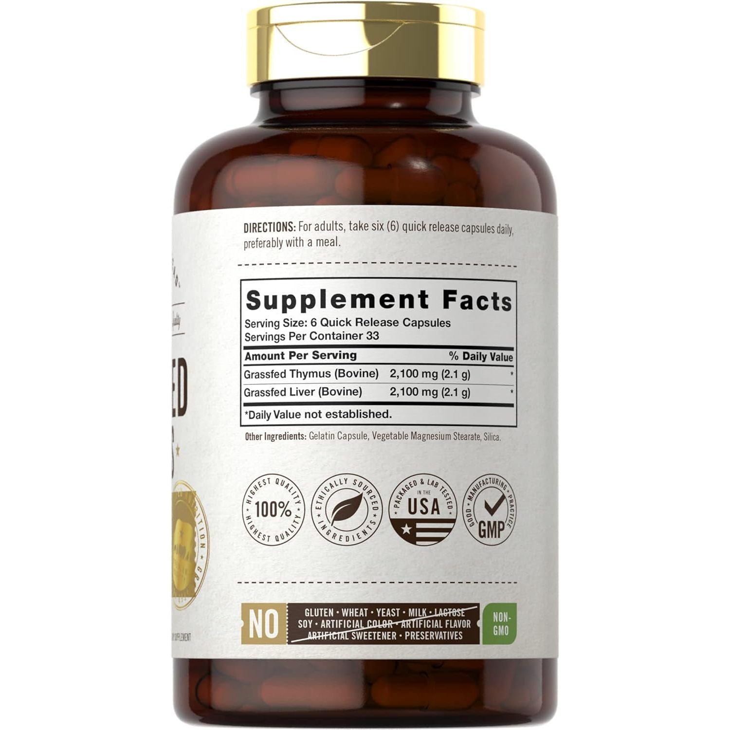 Carlyle Grass Fed Beef Thymus Bovine Supplement | 2100Mg | 200 Capsules by Herbage Farmstead