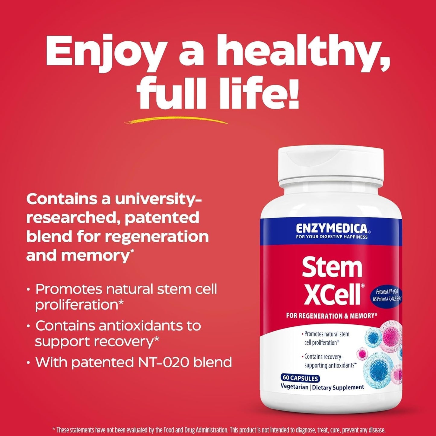 Enzymedica, Stem Xcell, Enzyme and Antioxidant Support for Brain and Cellular Health, 60 Capsules