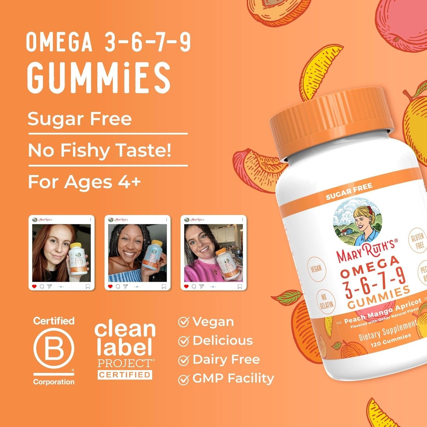 Maryruth Organics Vegan Omega 3 6 7 9 Gummies | 120 Count