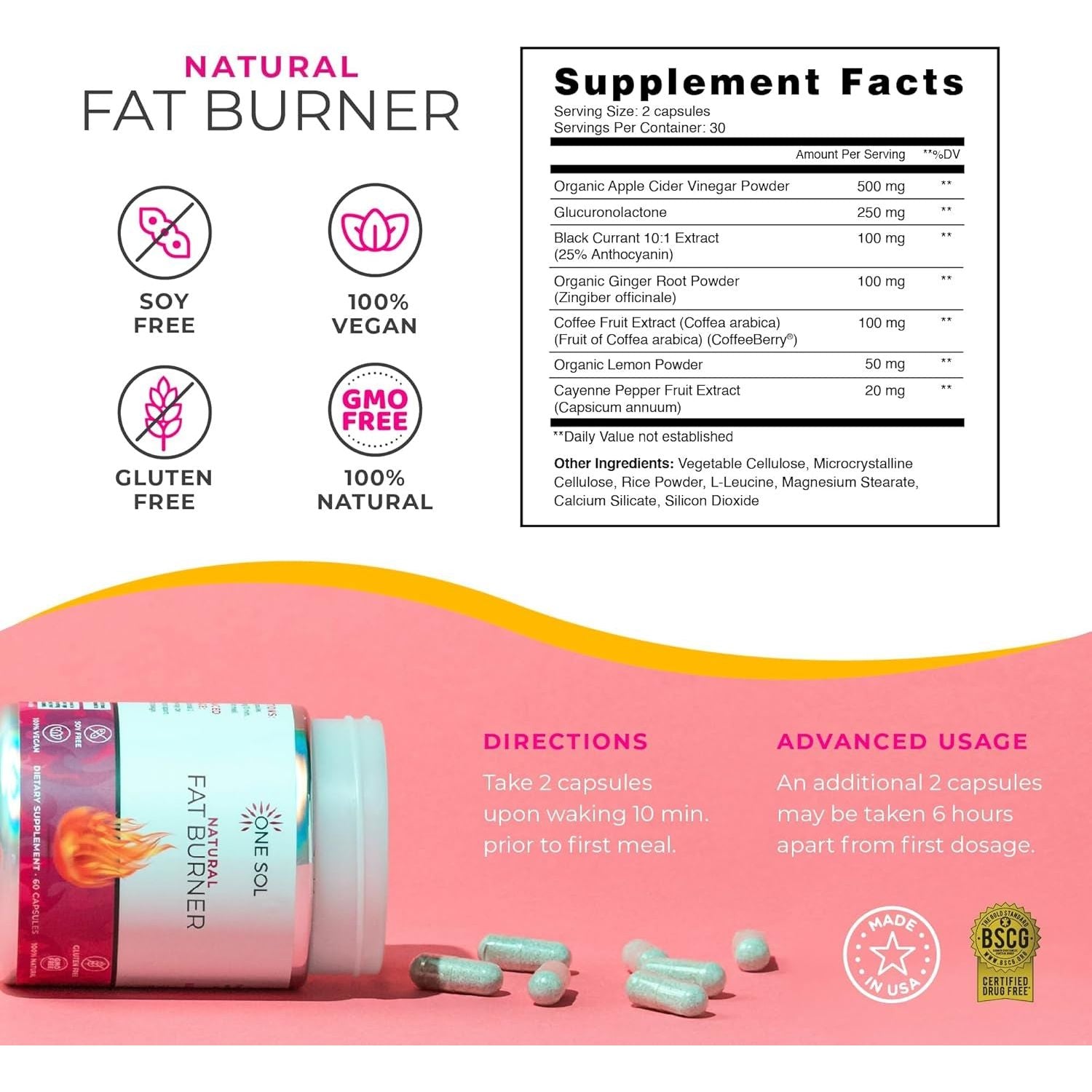 One Sol Fat Burner for Women, Natural Metabolism Booster, Burn More Calories, Boost Energy & Mood