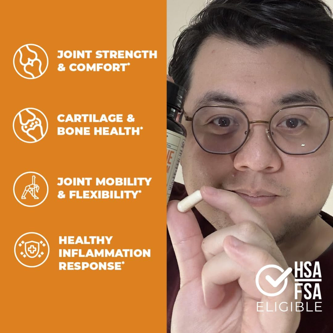 Glucosamine Sulfate with Hyaluronic Acid, Bioperine, MSM & Boswellia for Joint Health, Flexibility and Comfort. 60 Capsules