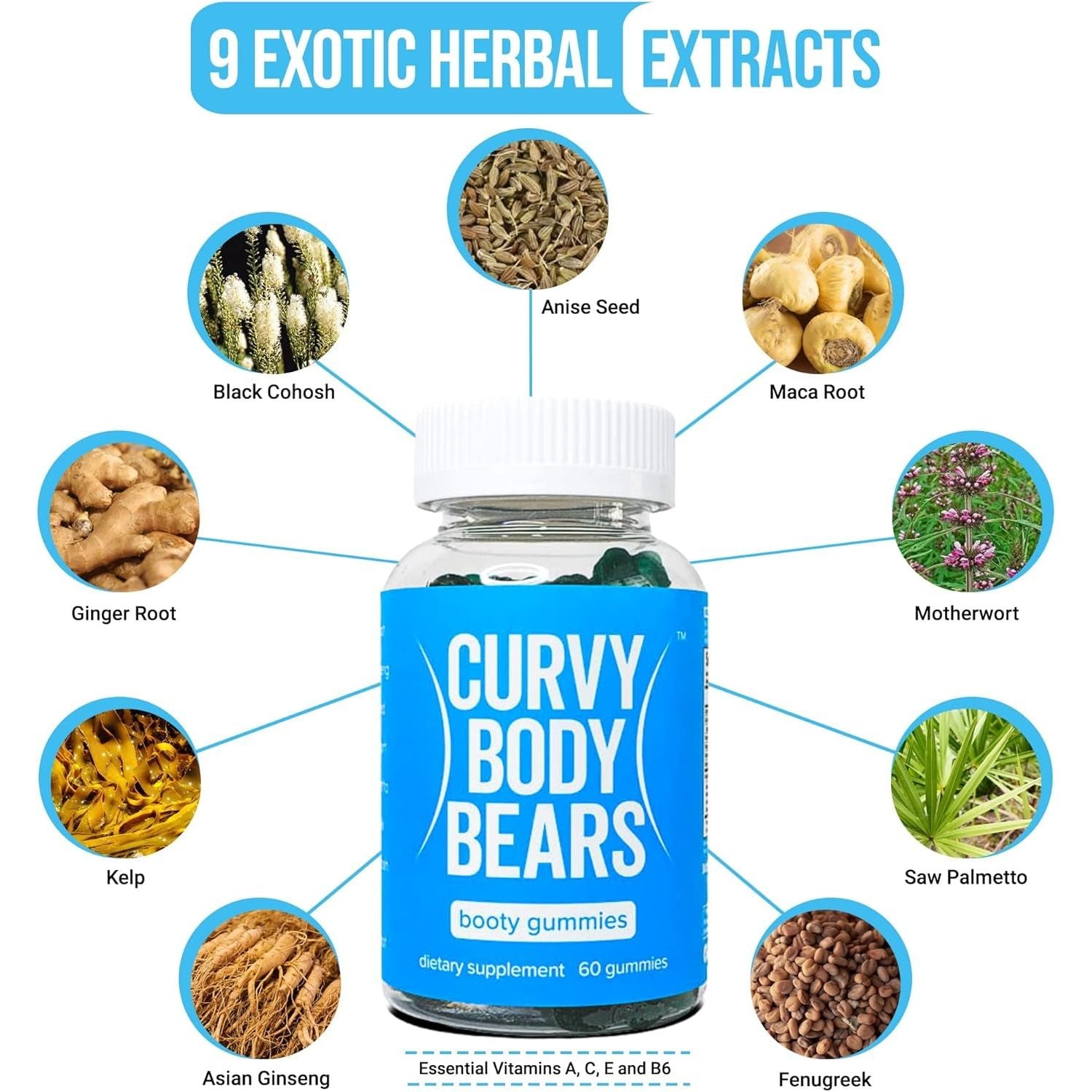 Bum Gummies for Women | Workout Support Gummy | Fitness Supplement | Berry Flavored (60 Count)