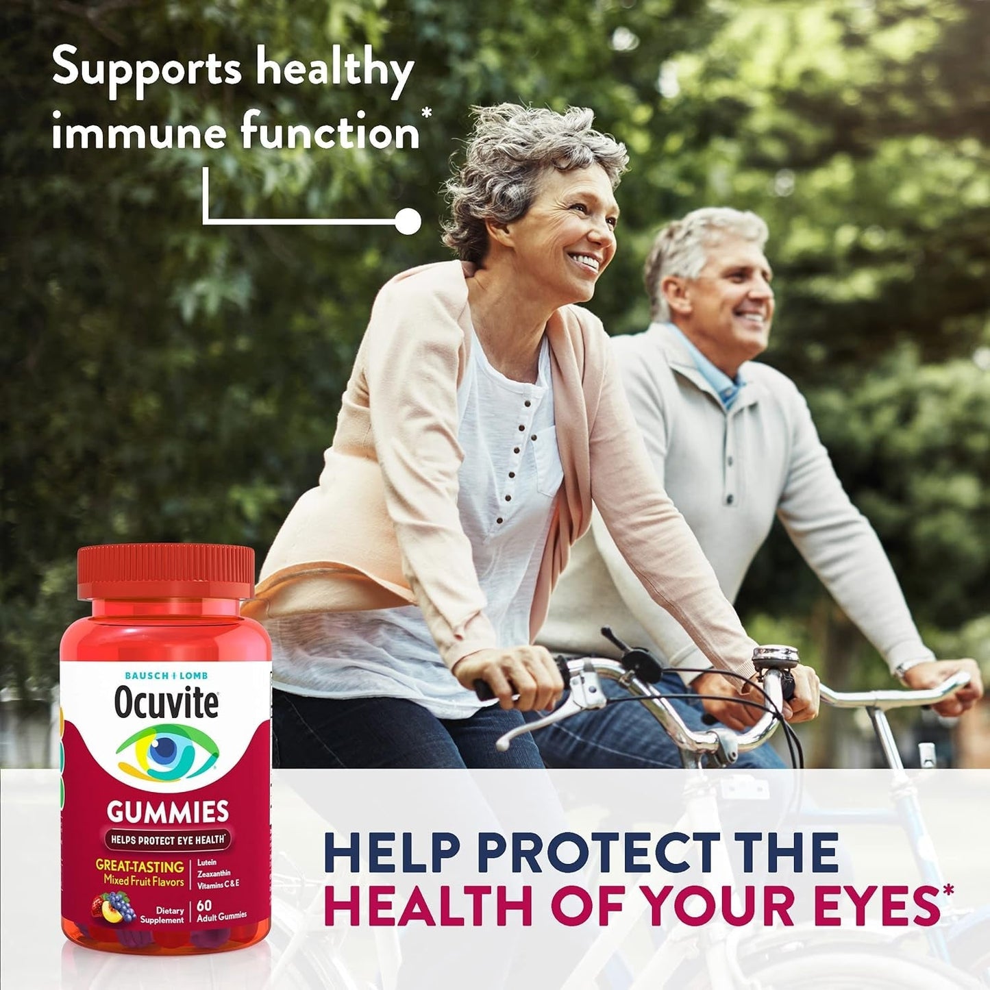 Ocuvite Vitamin & Mineral Supplement for Eye Health Adult Gummies, Contains Lutein & Zeaxanthin, Mixed Fruit, 60 Count