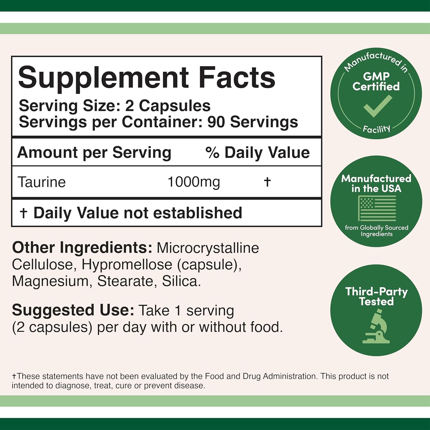 Taurine Supplement 1000Mg per Serving, 180 Capsules to Support a Longer, Healthier Life by Double Wood