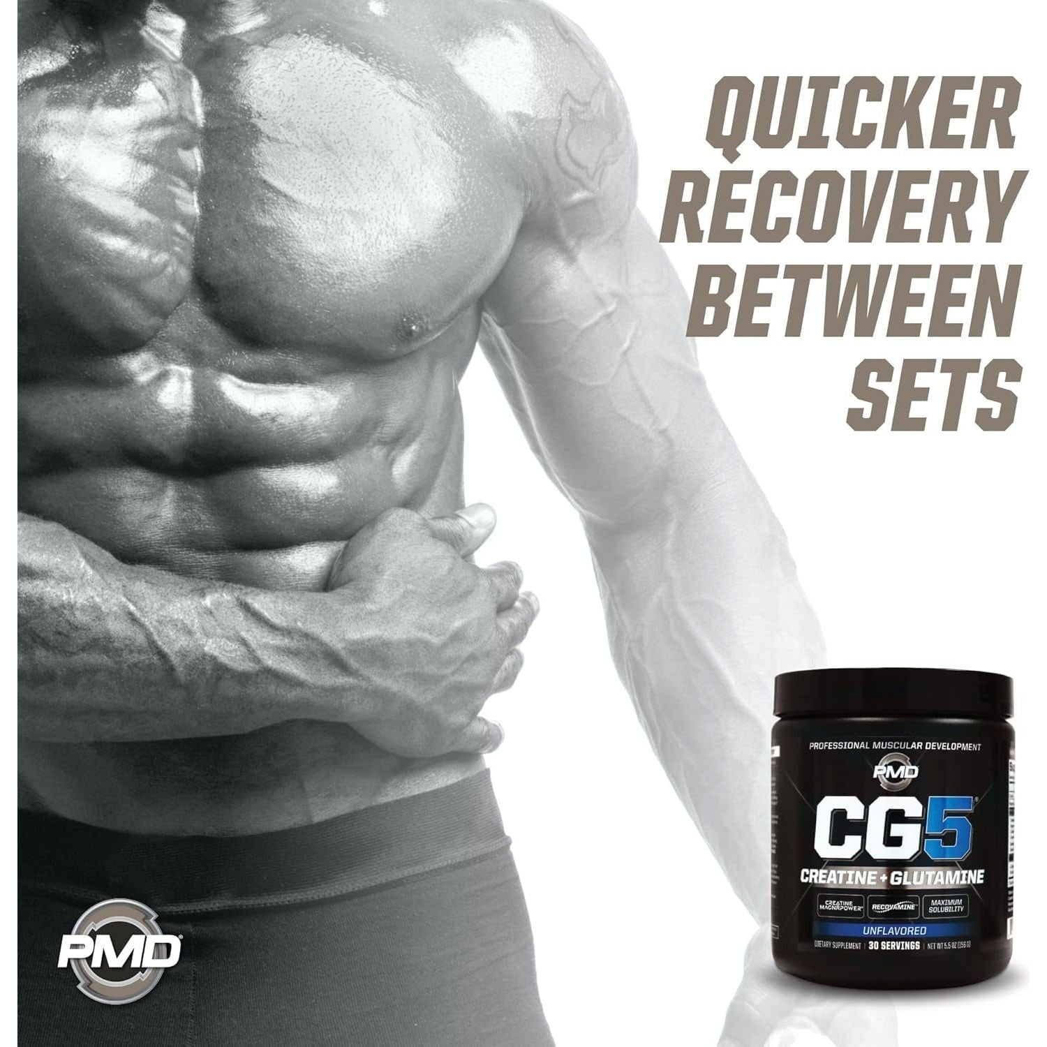 PMD Sports CG5 Premium Creatine & L Glutamine Powder, UNFLAVORED 30 Servings