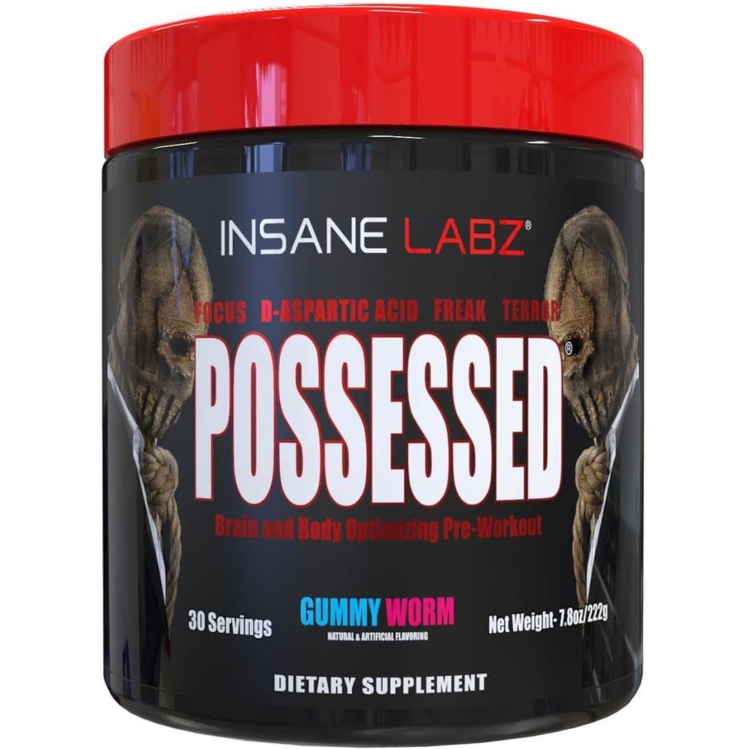 Insane Labz Possessed Low Stimulant Testosterone Boosting Pre Workout Powder, 30 Servings, Gummy Worm