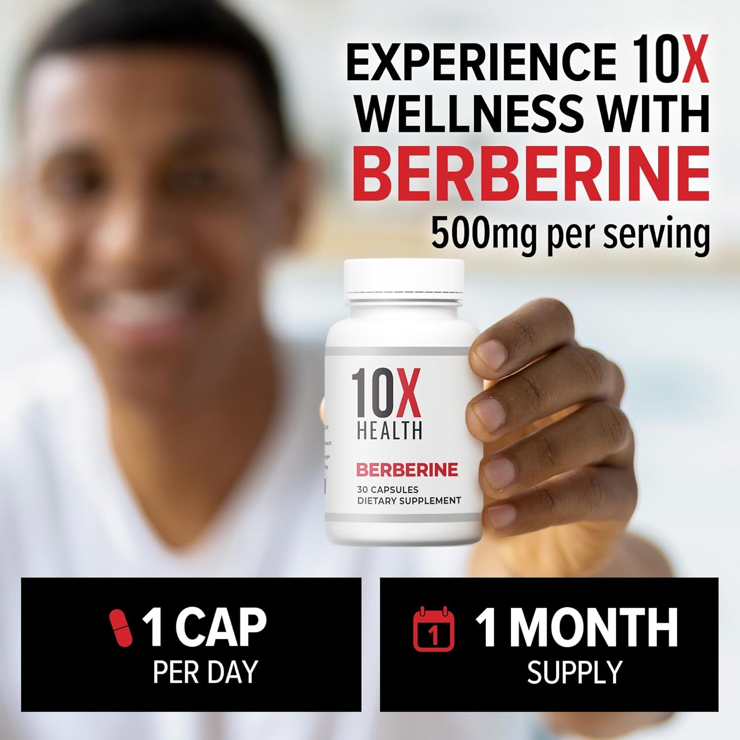 10X Health Berberine Supplement 500Mg - Supports Cardiovascular & Gut Health Supplements - 30 Capsules
