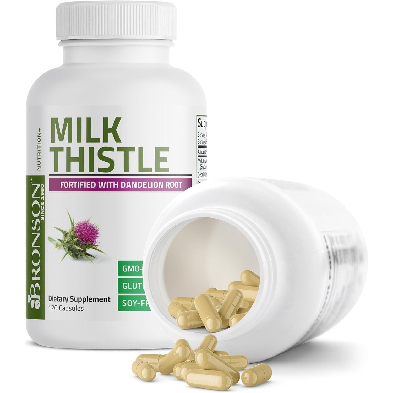 Bronson Milk Thistle Silymarin Marianum & Dandelion Root Liver Health Support, 120 Capsules