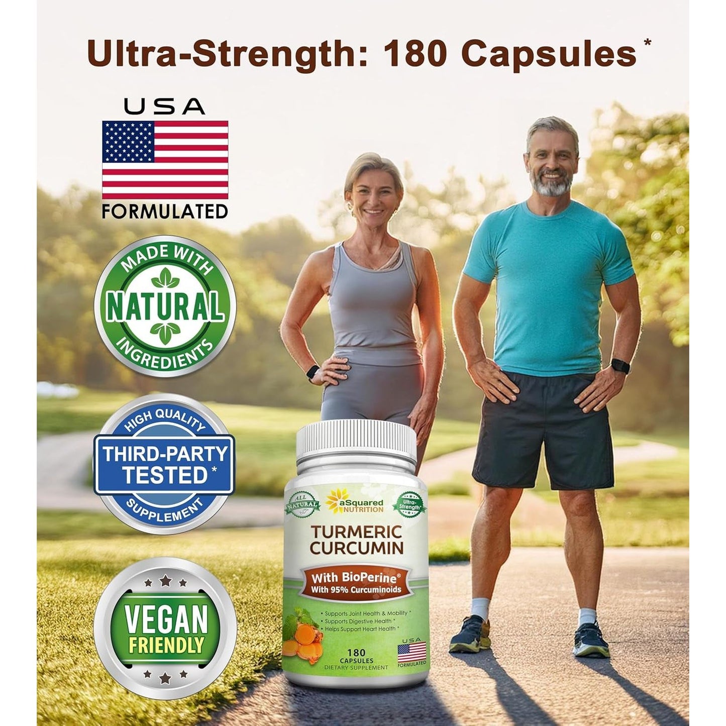 Asquared Nutrition Turmeric Curcumin 1300Mg with Bioperine Black Pepper Extract - 180 Capsules