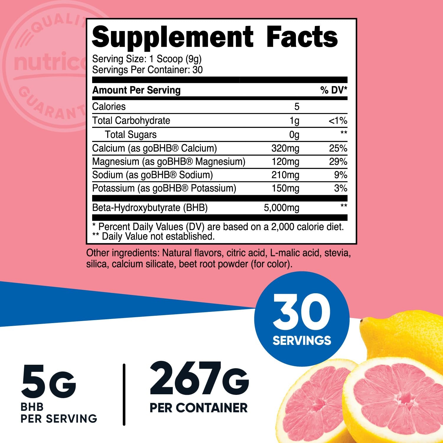 Nutricost BHB Salts Drink Mix 5g per Serving (30 Servings, Strawberry Lemonade Flavored)