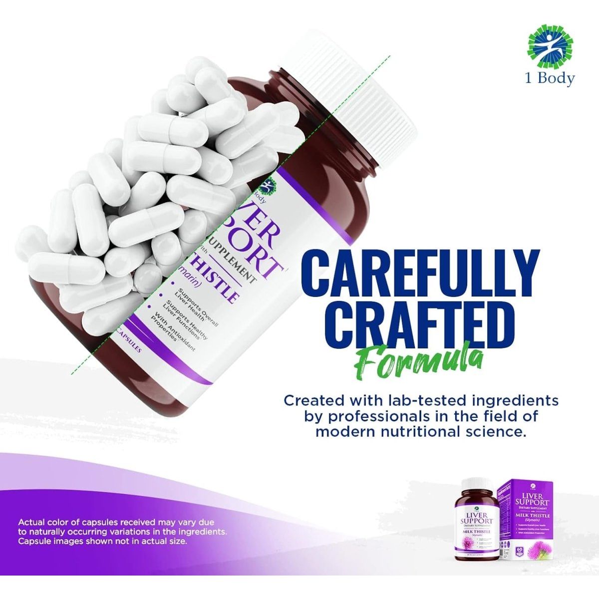 1 Body Liver Support Supplement - Liver Cleanse & Repair - 60 Capsules - Suppviv