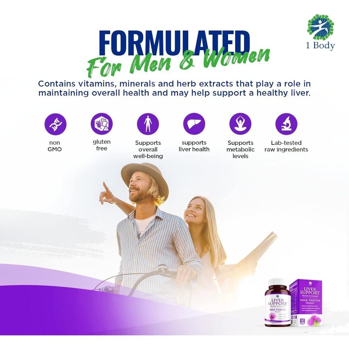 1 Body Liver Support Supplement - Liver Cleanse & Repair - 60 Capsules - Suppviv