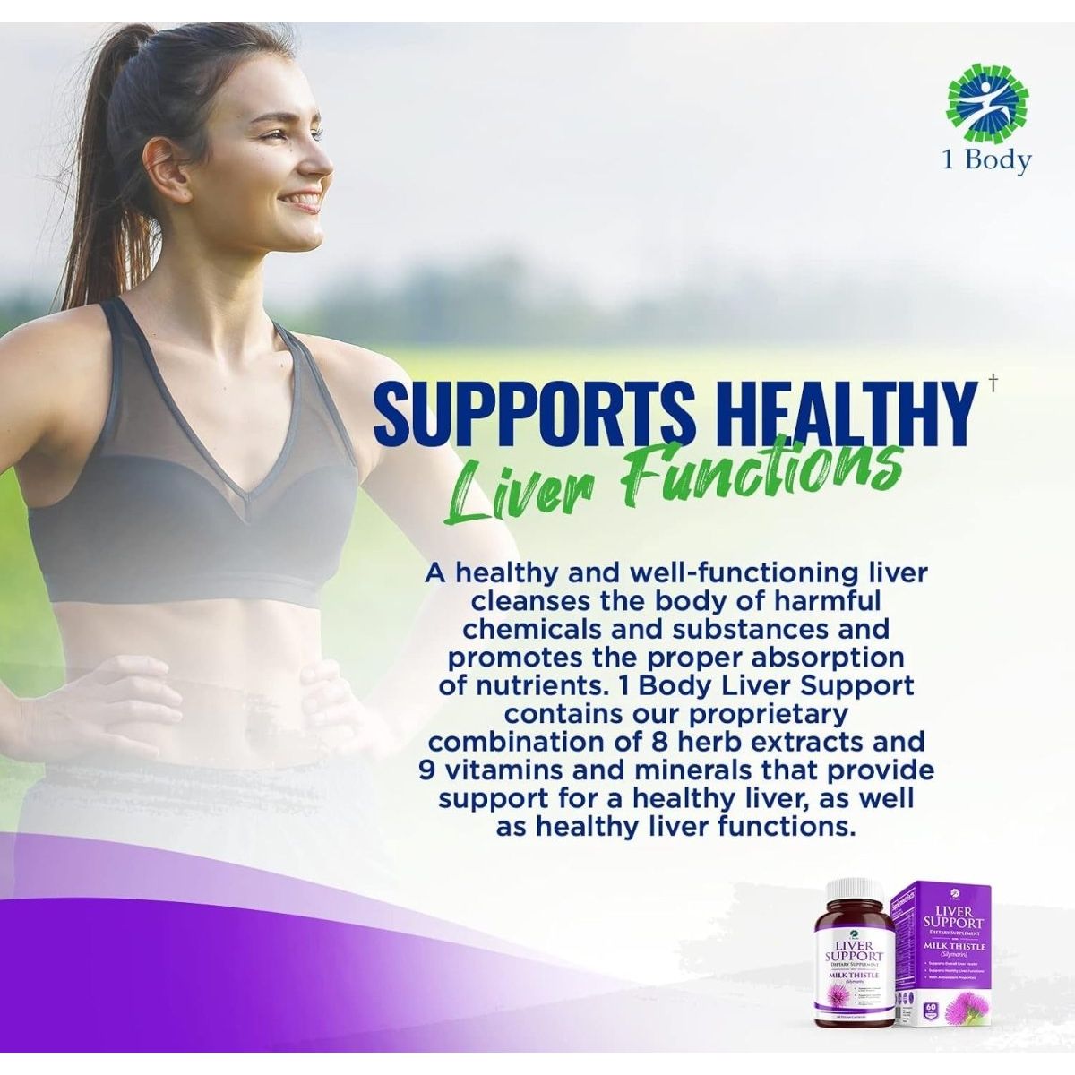 1 Body Liver Support Supplement - Liver Cleanse & Repair - 60 Capsules - Suppviv