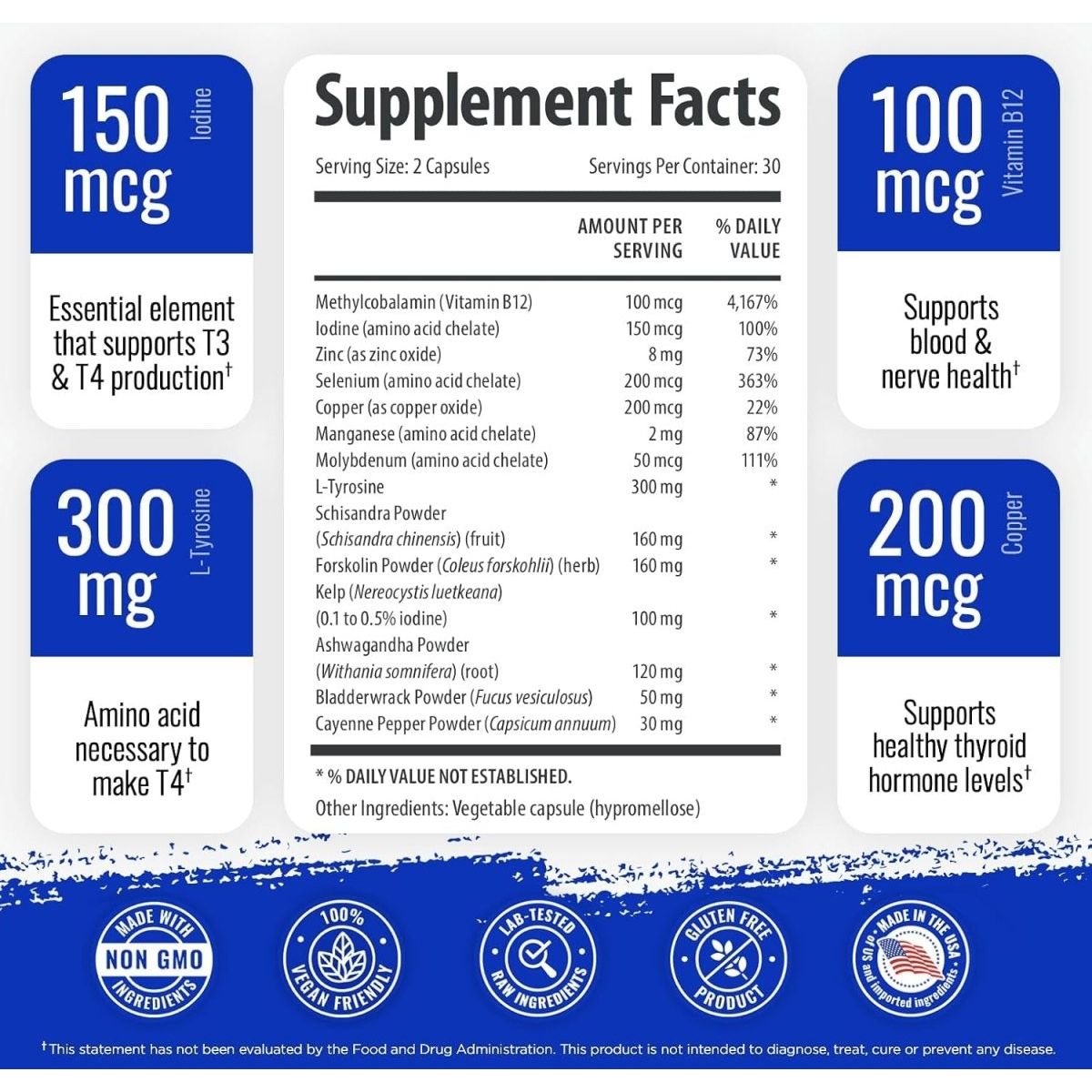 1 Body Thyroid Support Supplement with Iodine - Energy & Focus Support Formula 30 Day Supply - Suppviv