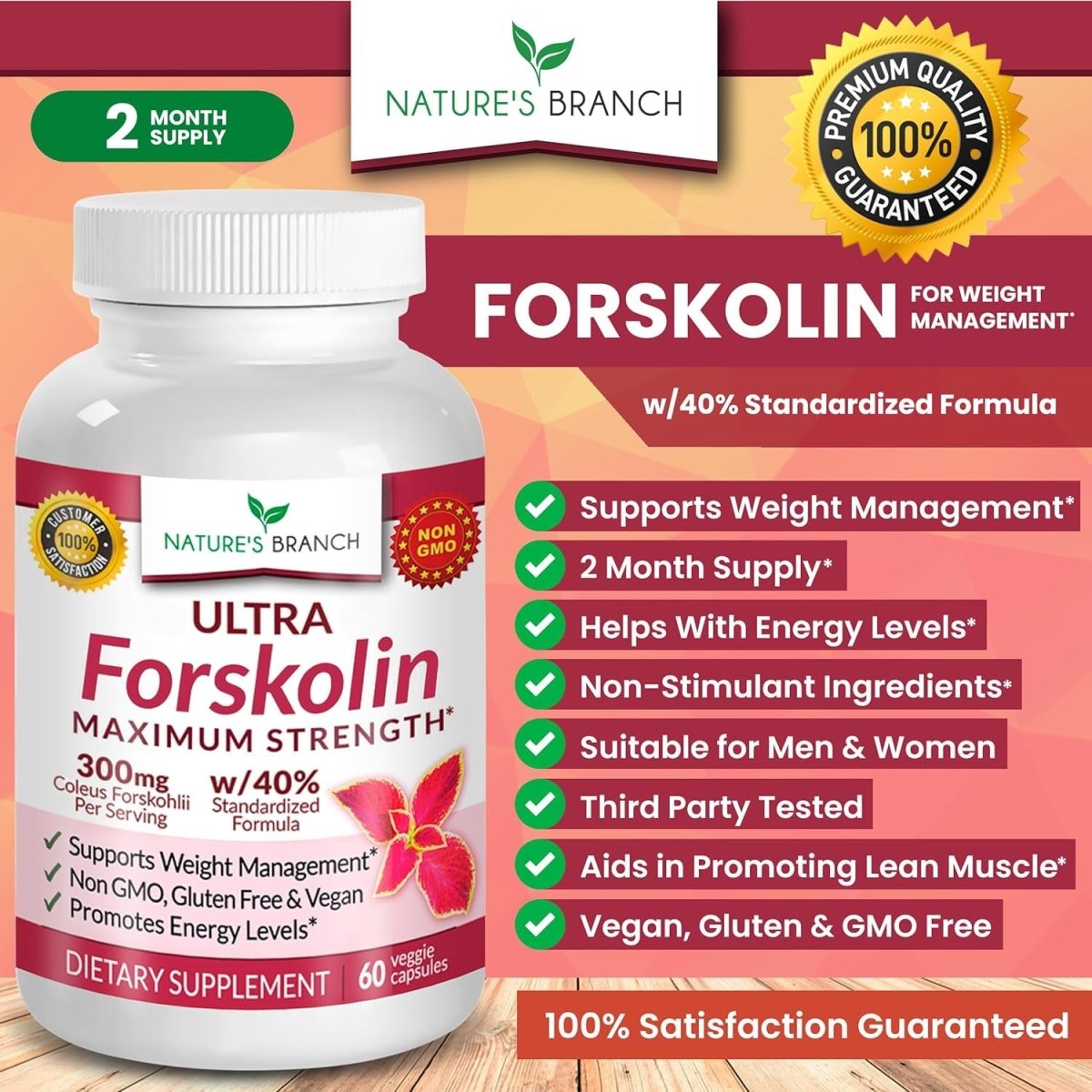 100% Ultra Pure Forskolin for Weight Management Maximum Strength for Men & Women 60 Capsules - Suppviv