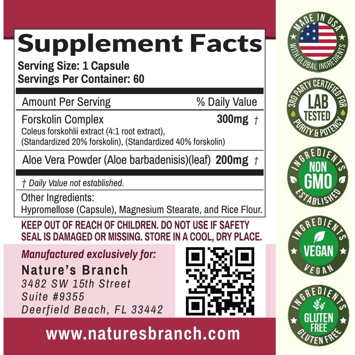 100% Ultra Pure Forskolin for Weight Management Maximum Strength for Men & Women 60 Capsules - Suppviv