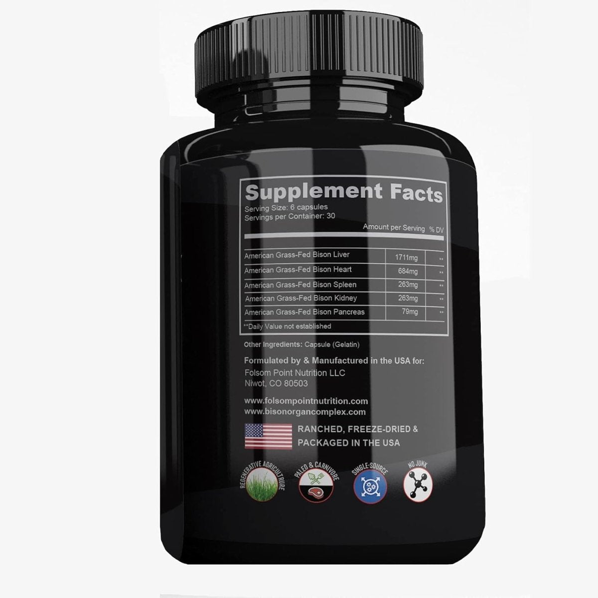 100Percent Grass - Fed Bison Liver Heart & Organ Complex | Desiccated Bison Liver Pill Supplement (Single Bottle) | All - American - Suppviv