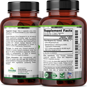 Zazzee Extra Strength Citrus Bergamot 25:1 Extract, 1200 Mg Per, 40% Polyphenolic Flavanones, 150 Vegan Capsules Made in the USA