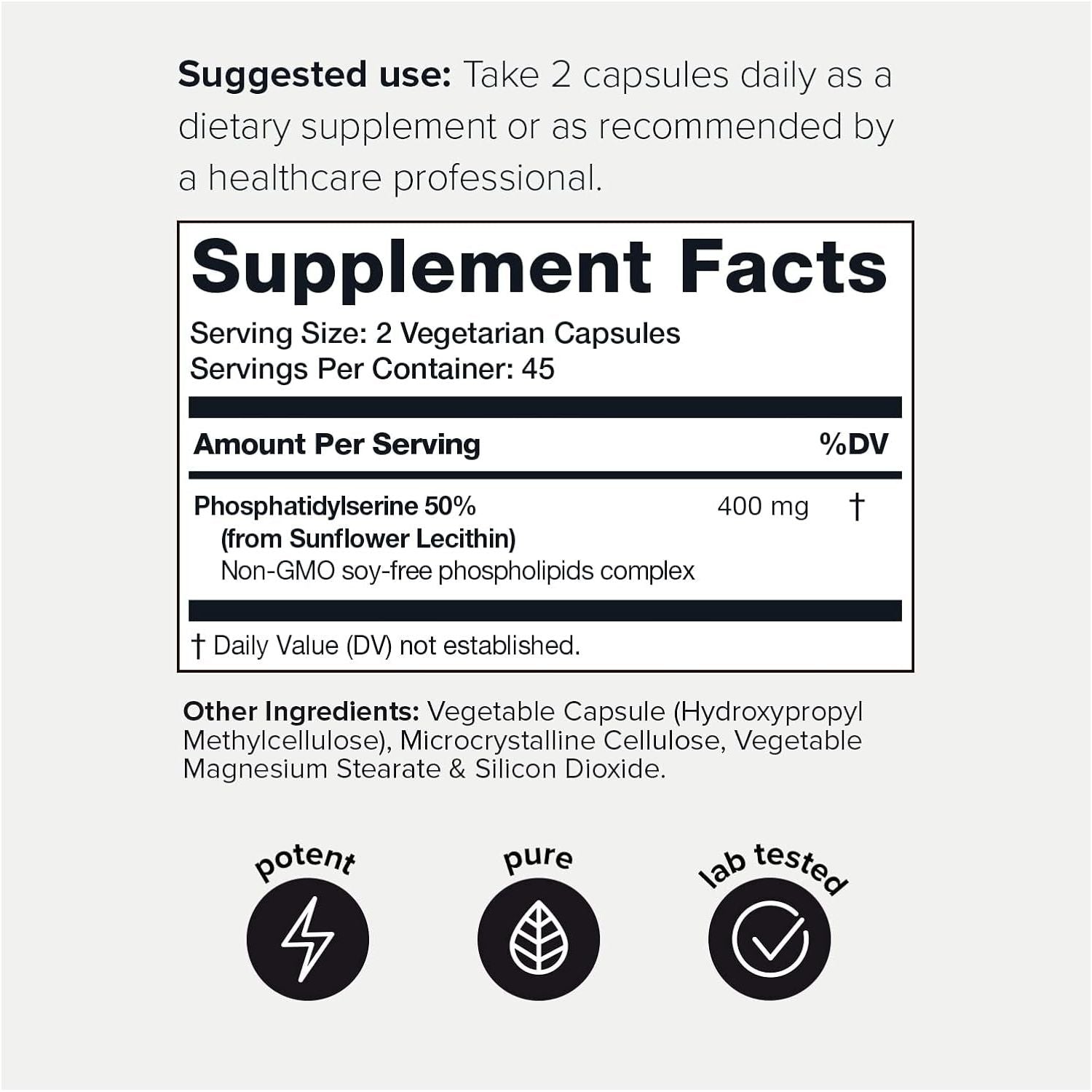 Toniiq Phosphatidylserine - 400Mg Formula - Highest Purity in the US  - 90 Veggie Capsules