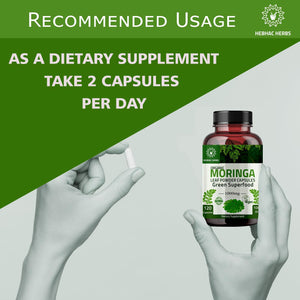 Organic Moringa Capsules –  Energy, Metabolism, & Immune Support 120 Capsules 1000Mg