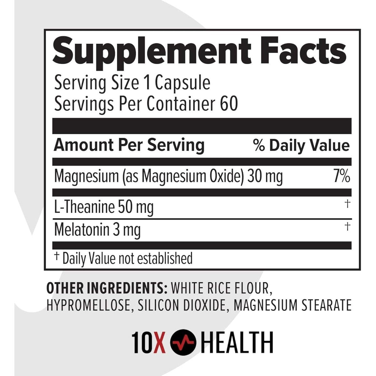 10X Health Sleep Supplement - Magnesiumt with L Theanine & Melatonin 3Mg - 60 Capsules - Suppviv