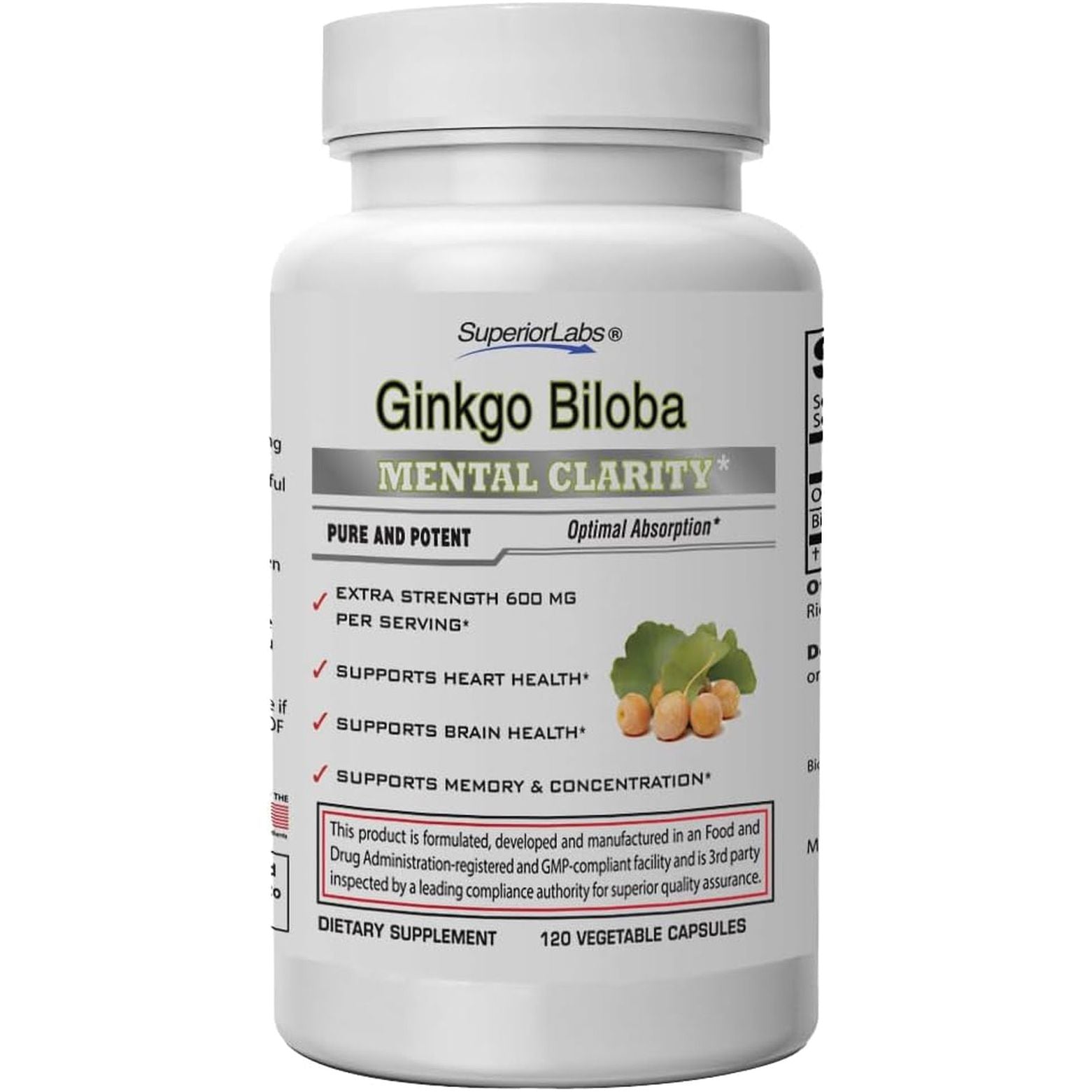 Superior Labs - Ginkgo Biloba - Supports Brain and Heart Health 1200Mg, 120 Vegetable Capsules 