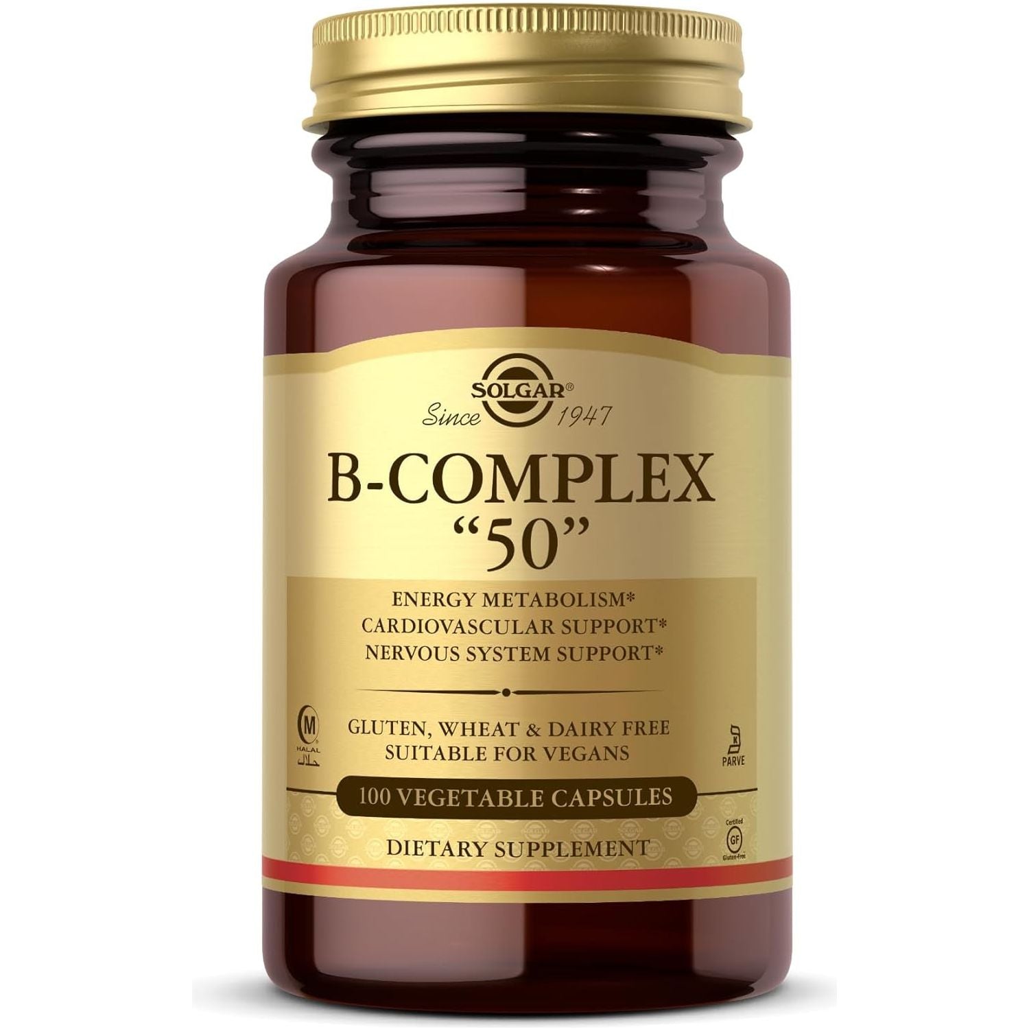 Solgar Bcomplex “50” Vegetable Capsules Energy Metabolism Cardiovascular Support & Nervous System Support 100 Count