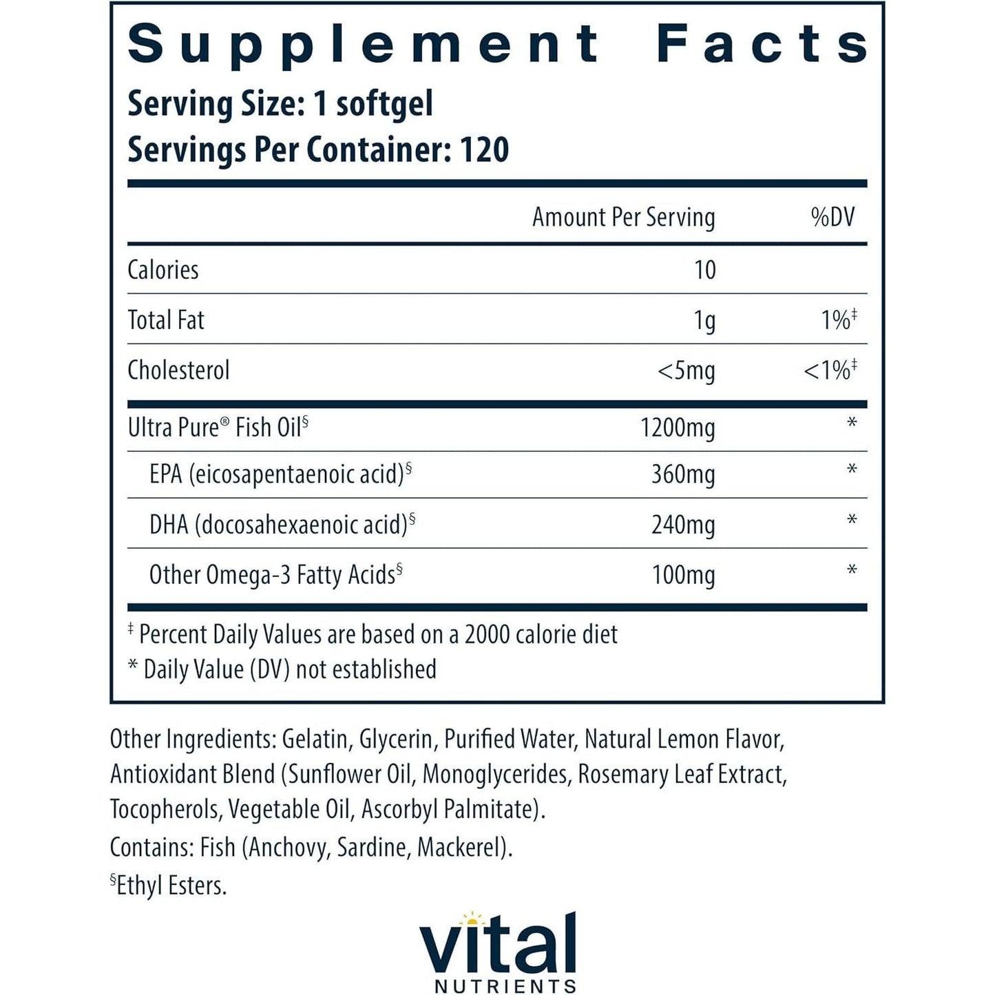 Vital Nutrients Ultra Pure® Fish Oil 700 | Supports Heart, Brain, and Joint Health 120 Softgels