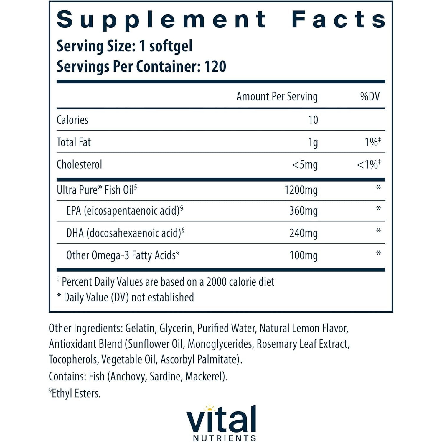 Vital Nutrients Ultra Pure® Fish Oil 700 | Supports Heart, Brain, and Joint Health 120 Softgels
