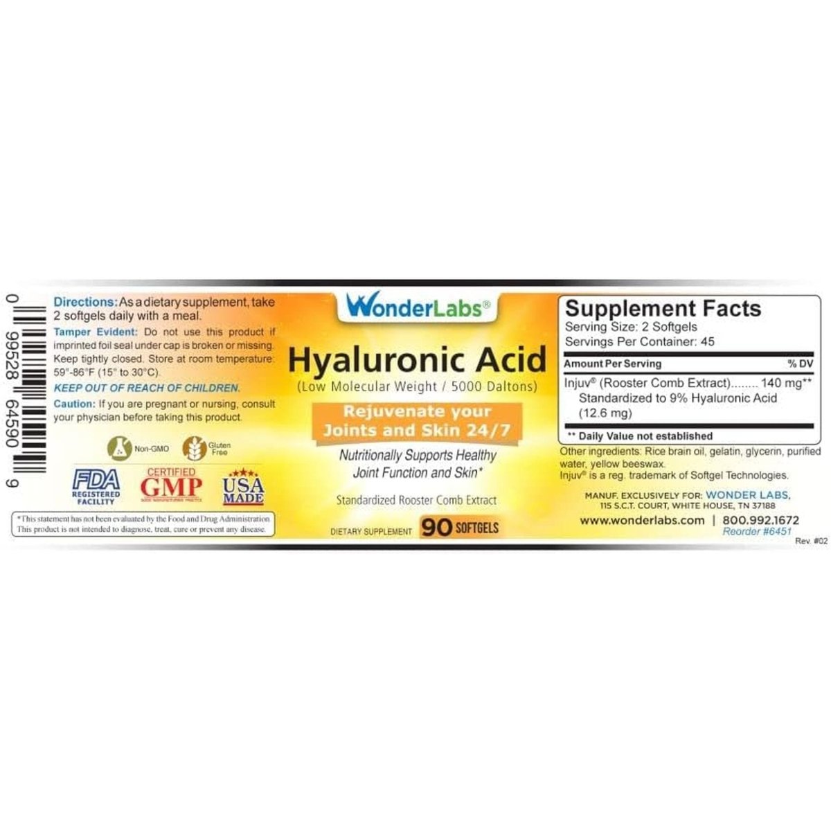120 Mg Hyaluronic Acid Rooster Comb Extract, Made from Injuv Rooster Comb Extract (90) - Suppviv