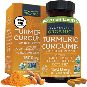 Organic Turmeric Supplement 1500 Mg - Turmeric Pills for Joint Support and Cellular Defense 