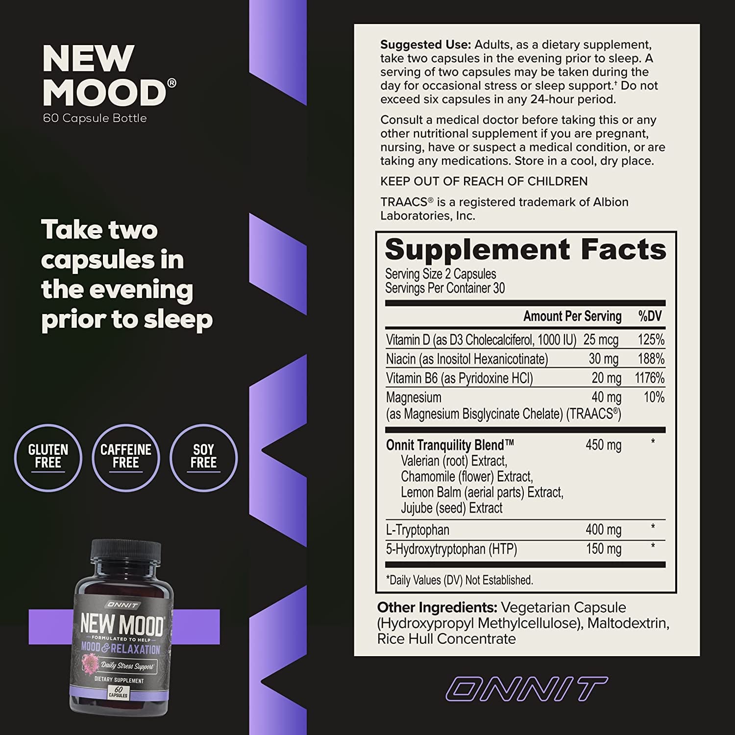 ONNIT New Mood - Occasional Stress Relief  Sleep & Mood Support 60 Count