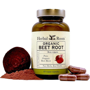 Herbal Roots Organic Beet Root Powder Capsules - 1,500Mg  - 60 Count Vegan Capsules - Certified USDA Organic