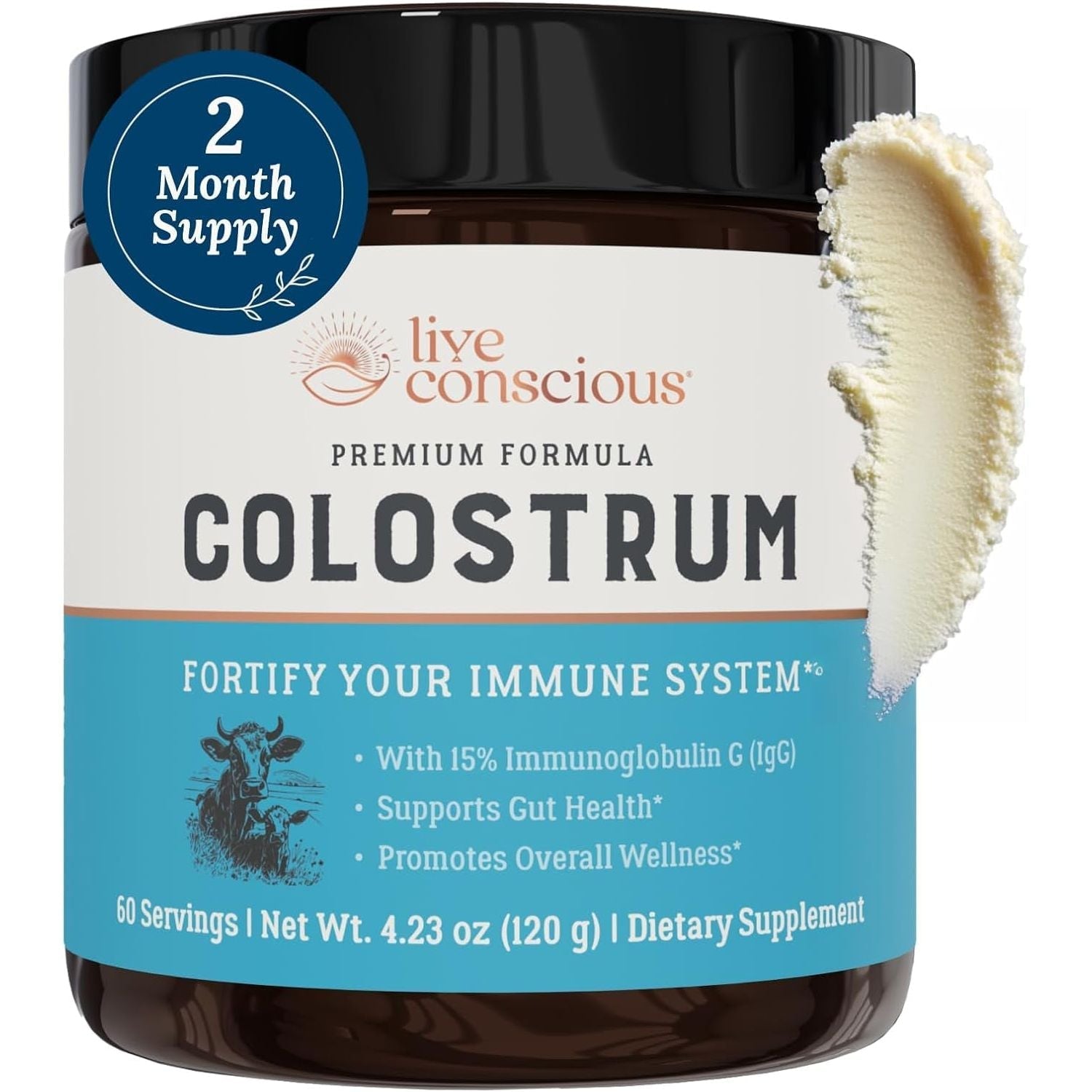 Live Conscious Colostrum Powder with Lactoferrin for Iron Absorption - Immune System Supplement