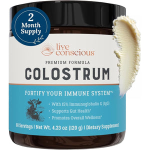 Live Conscious Colostrum Powder with Lactoferrin for Iron Absorption - Immune System Supplement