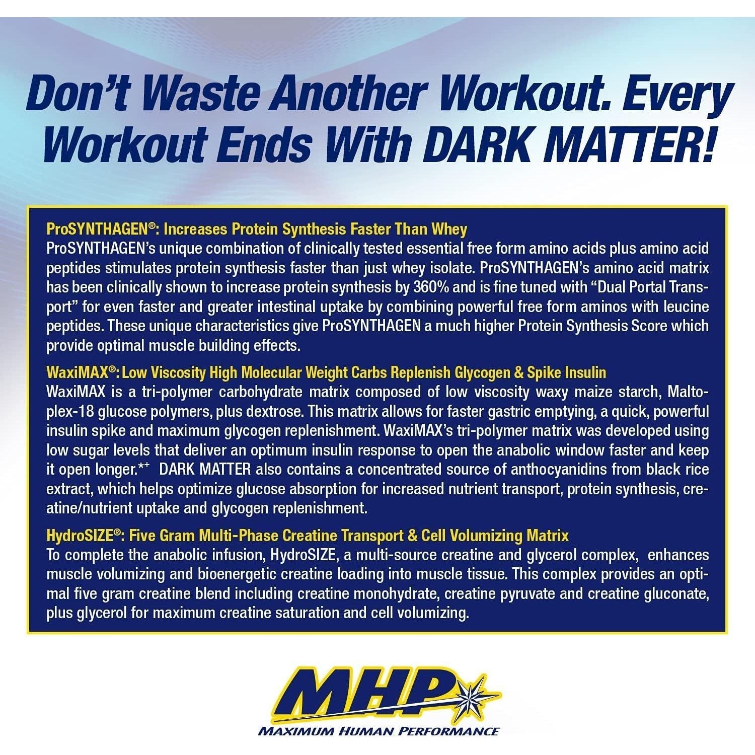 MHP Dark Matter Post Workout, Recovery Accelerator 20 Servings, 55 Oz