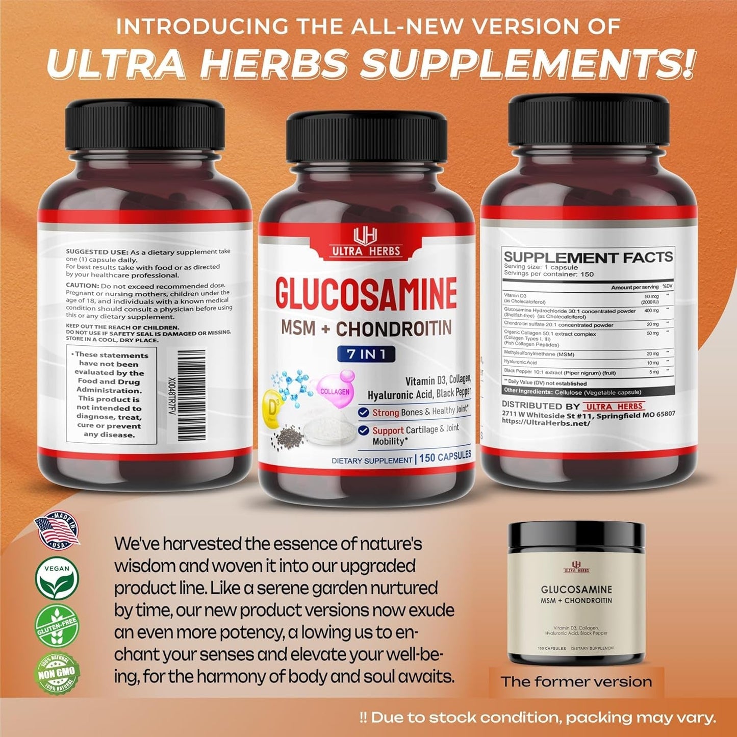 Glucosamine Chondroitin MSM - Joint Mobility Support Supplement Enhanced with Collagen, Hyaluronic Acid, Vitamin D3 | 150 Capsules