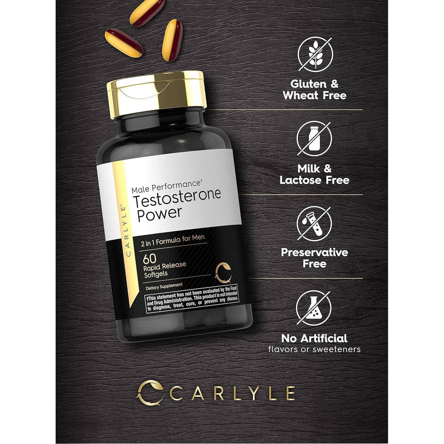 Carlyle Testosterone Supplement for Men | 60 Rapid Release Softgels | Non-Gmo, Gluten Free