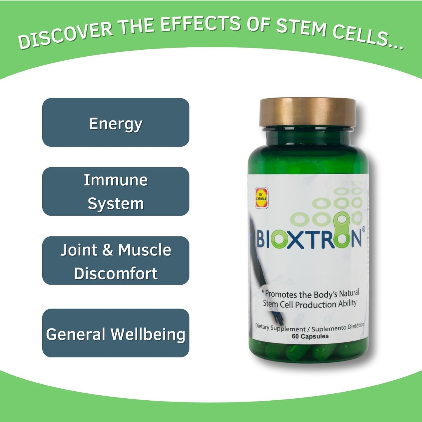 Bioxtron Natural AFA Stem Cell Supplement - Support Joints & Muscles - Immune System Support - Support Energy Levels - Natural Blue Green Algae Spirulina - 60 Caps