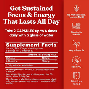 Elite Caffeine Pills with L-Theanine – Jitter-Free Focused Energy Supplements 120 Soft Capsules
