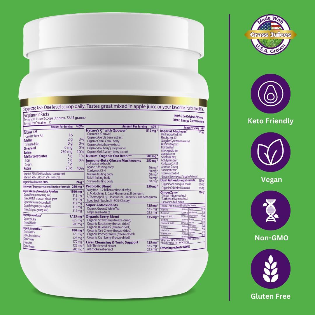 Paradise Herbs ORAC Energy Protein & Greens Powder, Antioxidant Power of 24 Servings