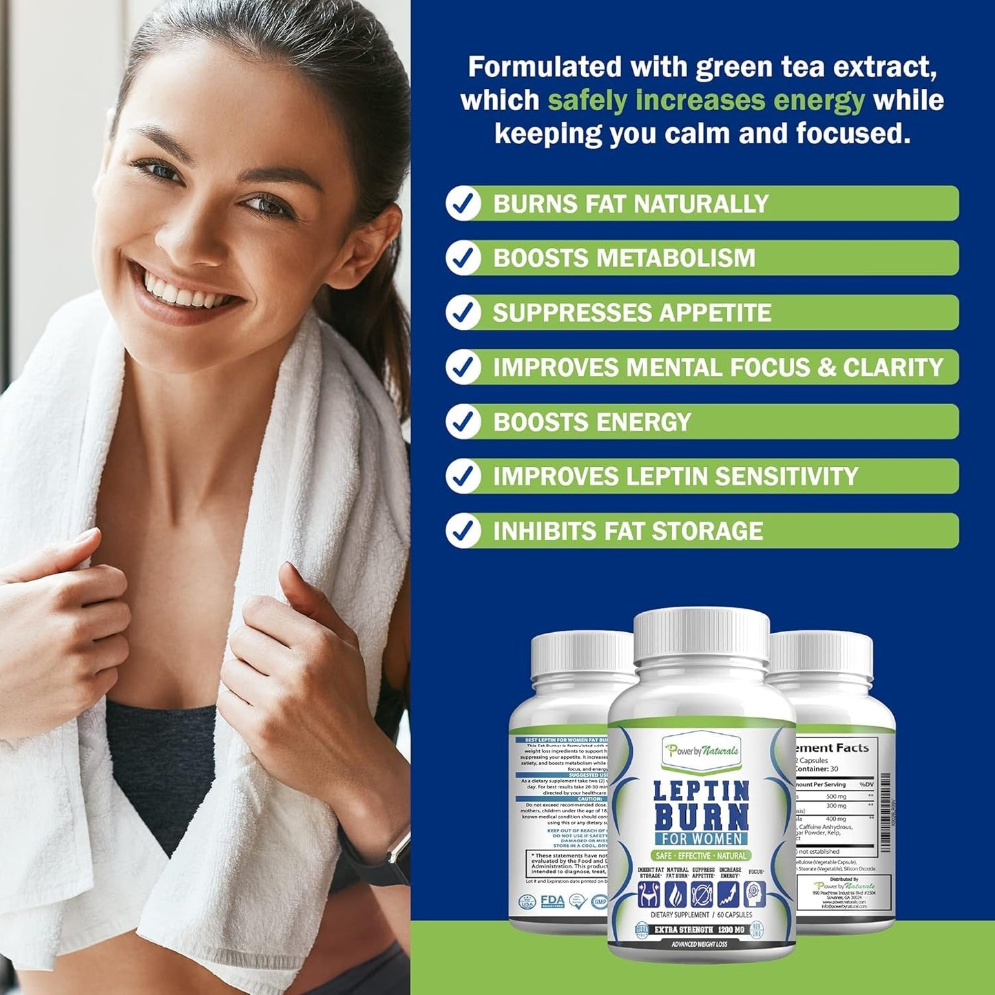 Power by Naturals Advanced Leptin Supplements for Weight Loss for Women 60 Capsules